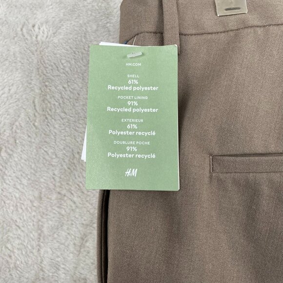 H&M Men's Trousers 33W 34x28 Measured Slim Fit Brown Recycled Polyester - Picture 15 of 16